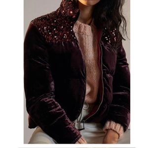 NWT Anthropologie Maeve Vera Sequined Velvet Puffer Jacket size S
